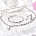 Hadskiss Jewelry Set for Women, Necklace Dangle Earrings Bracelet Set, White Gold Plated Jewelry Set with White AAA Cubic Zirconia, Allergy Free Wedding Party Jewelry for Bridal Bridesmaid - Image 4